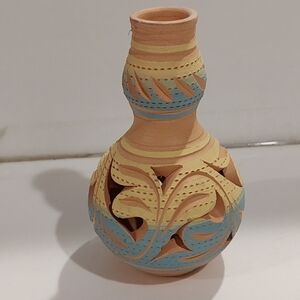 Vintage Small handmade stoneware terracotta pottery opencut vase -  Southwest